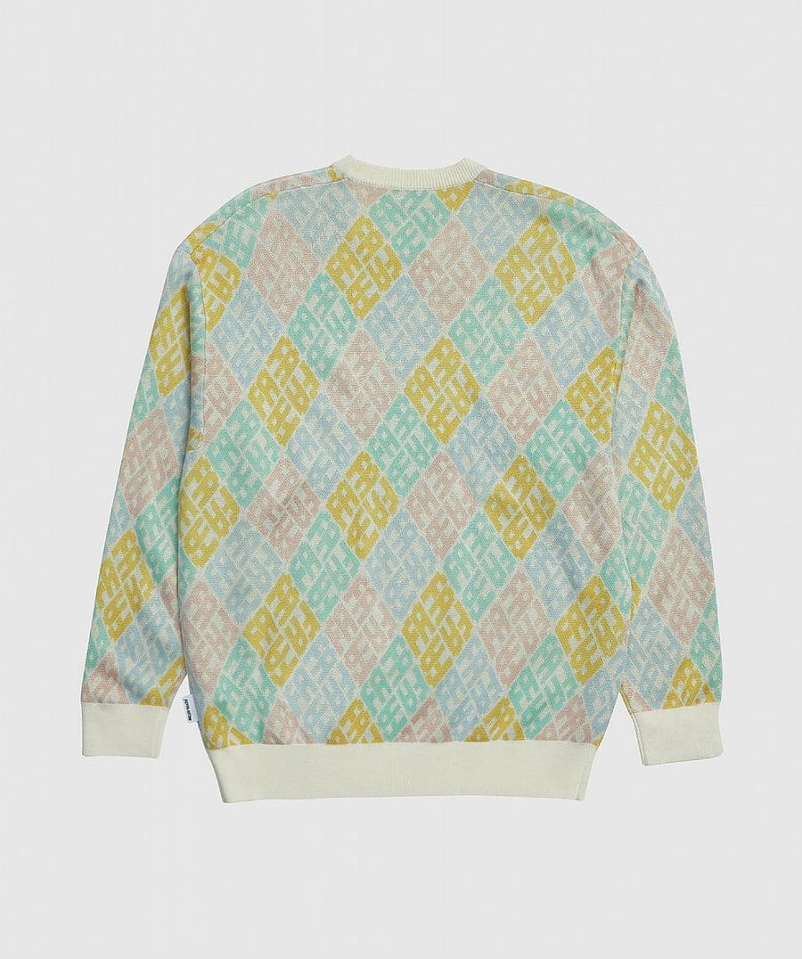 ニット/セーター fucking awesome monogram sweater FUCKING AWESOME MONOGRAM SWEATER - WHITE PINK BLUE YELLOW TEAL