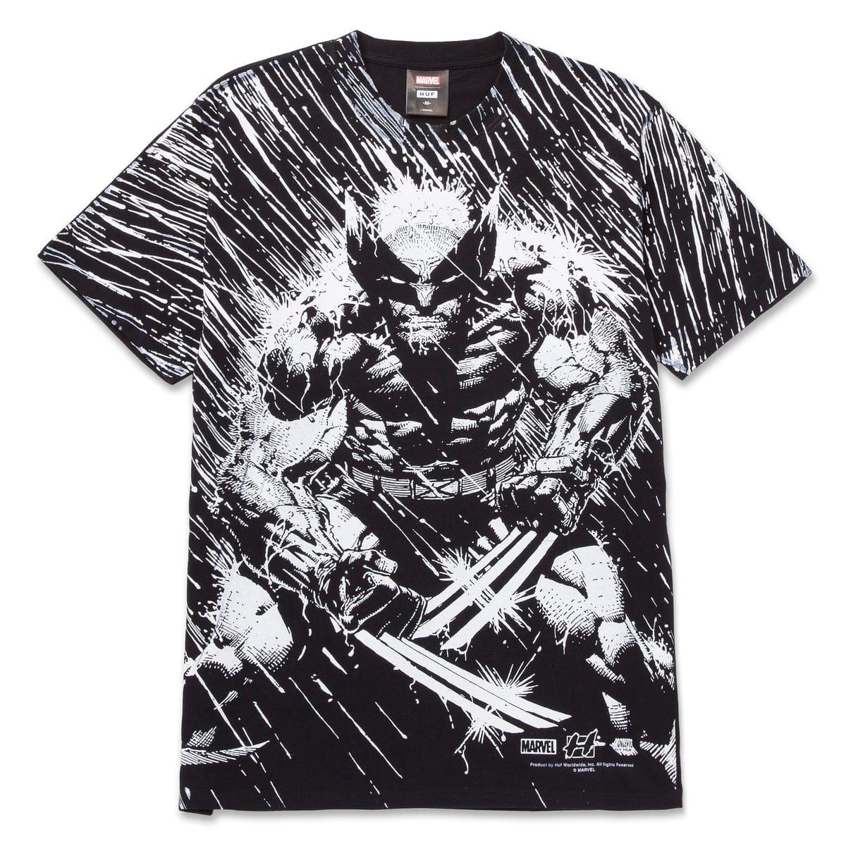 HUF T-SHIRT M HUF Wolverine Rain Tee - (X-Men) Black