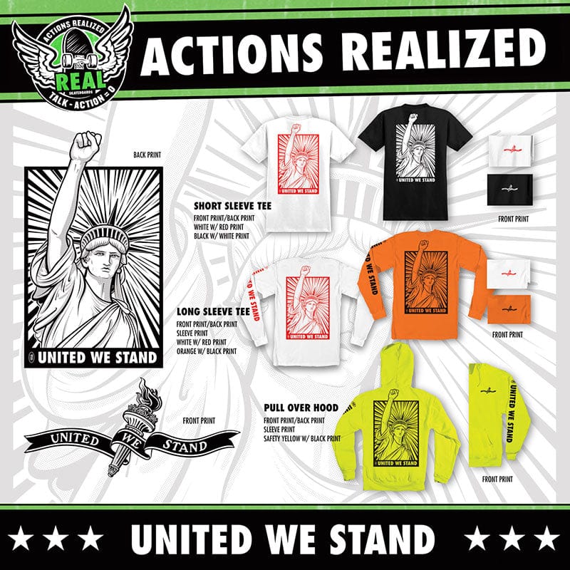REAL SKATEBOARDS T-SHIRT M REAL UNITED WE STAND TEE - WHITE