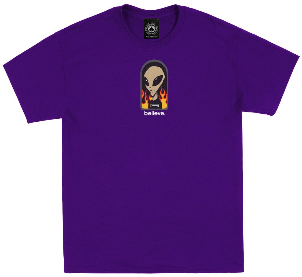 THRASHER T-SHIRT Thrasher Magazine X Alien Workshop Believe Tee - Purple