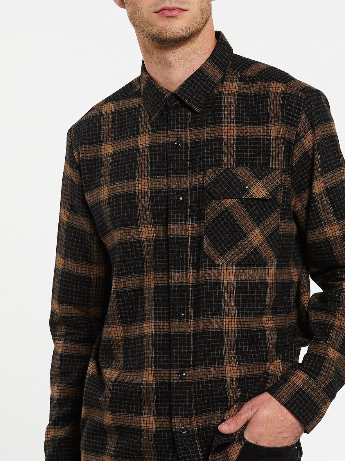 VOLCOM X GIRL L/S FLANNEL - BLACK TAN – Holistic Skateshop
