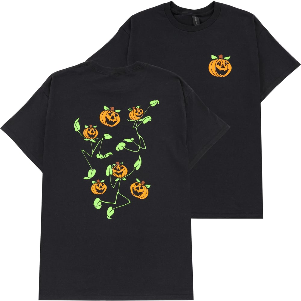 Halloween Stickers Skateboards Dancing Pumpkins Tee - Black