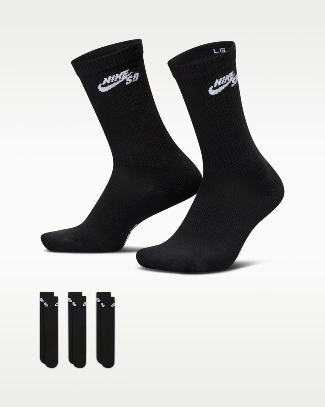 Nike SB Everyday Elevated Cushioned Crew Socks 3 Pack - Black