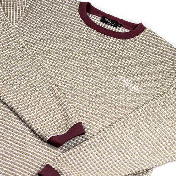 Timescan Waffle Knit Sweater - Beige Maroon