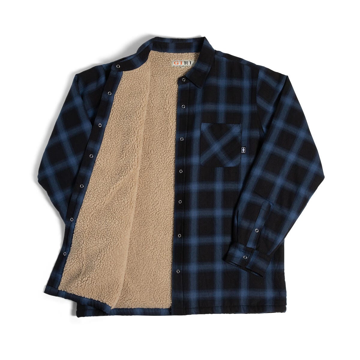 GIRL JACKET L Girl Sherpa Lined Flannel Jacket - Navy