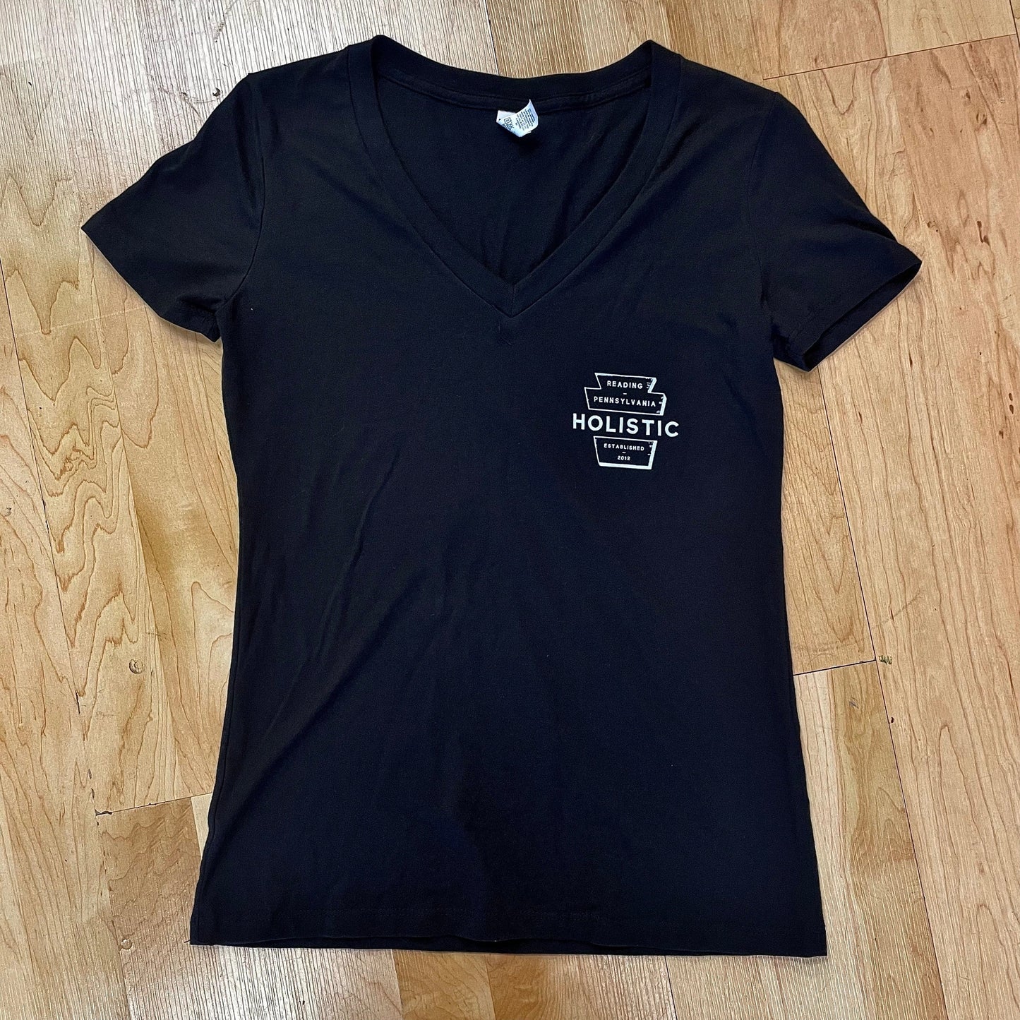 HOLISTIC WOMENS T-SHIRT M Holistic Keystone Logo Womens V-Neck Tee - Black