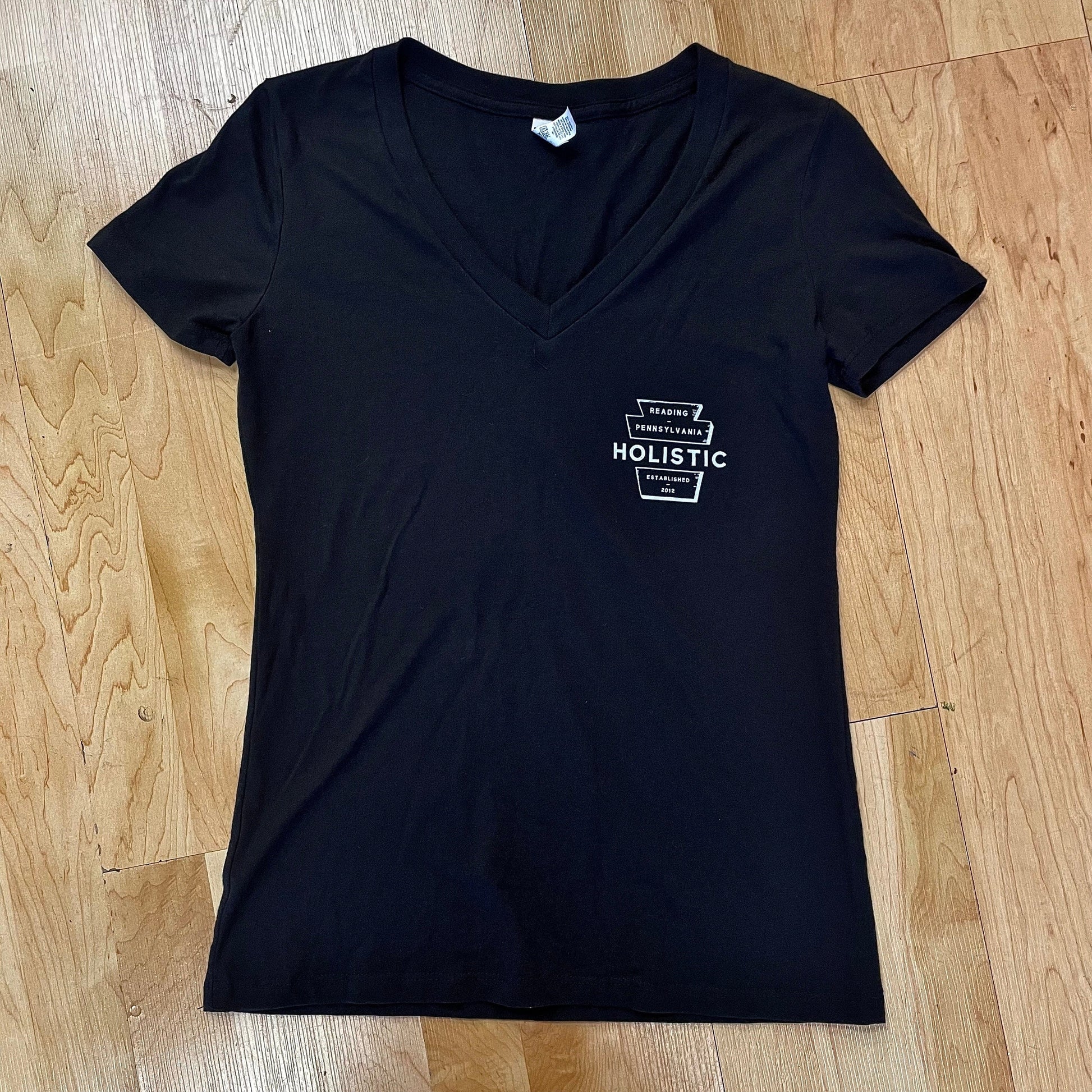 HOLISTIC WOMENS T-SHIRT M Holistic Keystone Logo Womens V-Neck Tee - Black