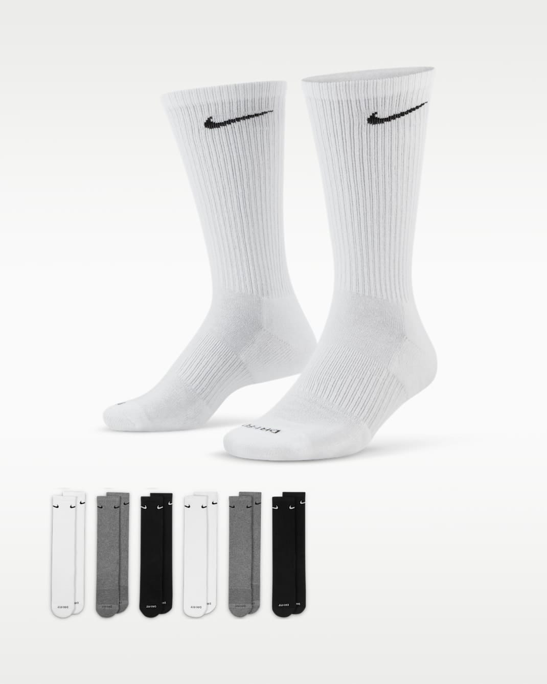 NIKE SB SOCKS 6.0 - 8.0 Nike Everyday Plus Cushioned Training Socks 6 Pack - Black Grey White