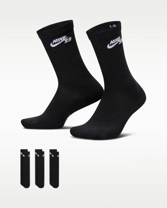 NIKE SB SOCKS 8-12 Nike SB Everyday Elevated Cushioned Crew Socks 3 Pack - Black