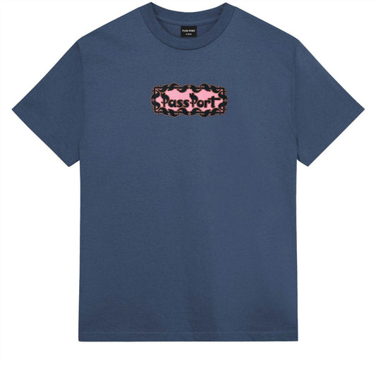 PASSPORT SKATEBOARDS T-SHIRT XL Passport Pattoned Tee - Harbour Blue