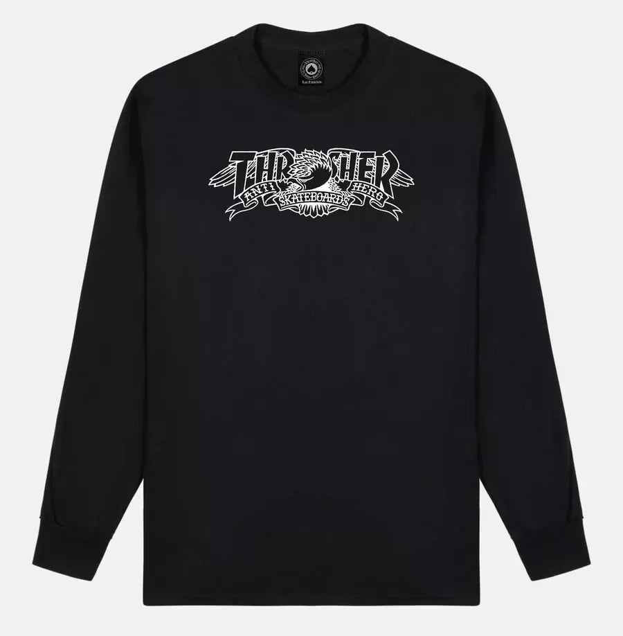 THRASHER LONGSLEEVE TEE Thrasher x Anti-Hero Mag Banner L/S Tee - Black