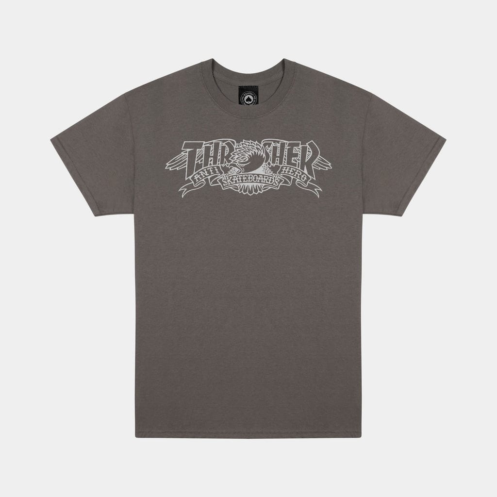 THRASHER T-SHIRT Thrasher x Anti-Hero Mag Banner Tee - Charcoal