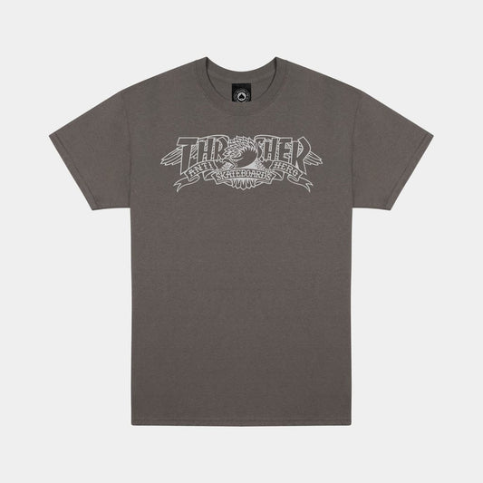 THRASHER T-SHIRT Thrasher x Anti-Hero Mag Banner Tee - Charcoal