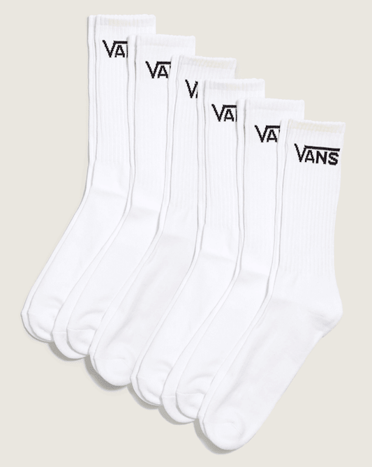 VANS SOCKS L (9.5 - 13.0) Vans Classic Crew Socks 6 Pack - White