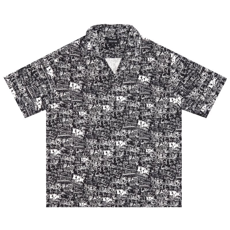 BRONZE SHORT SLEEVE SHIRT XL BRONZE 56K SCRIBBLE RAYON S/S SHIRT - BLACK
