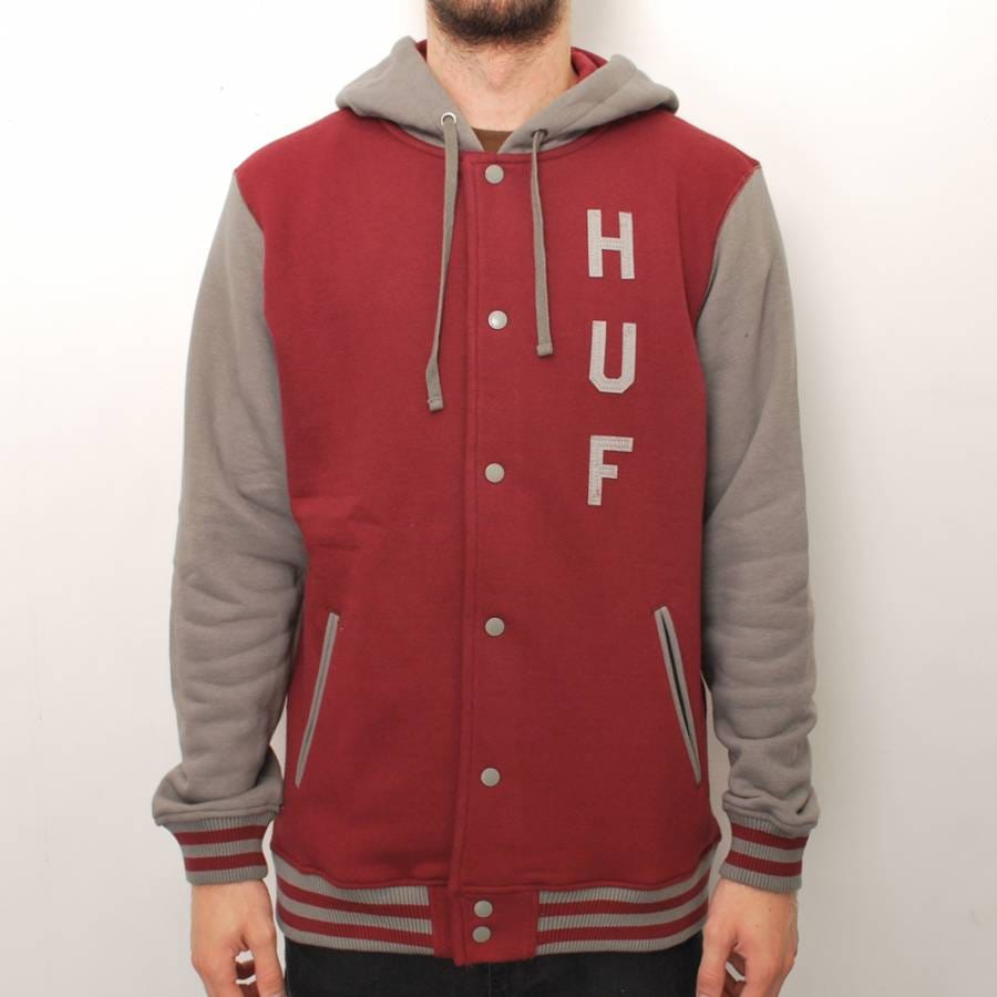 HUF JACKET XL HUF Campus Snap Front Jacket - Maroon