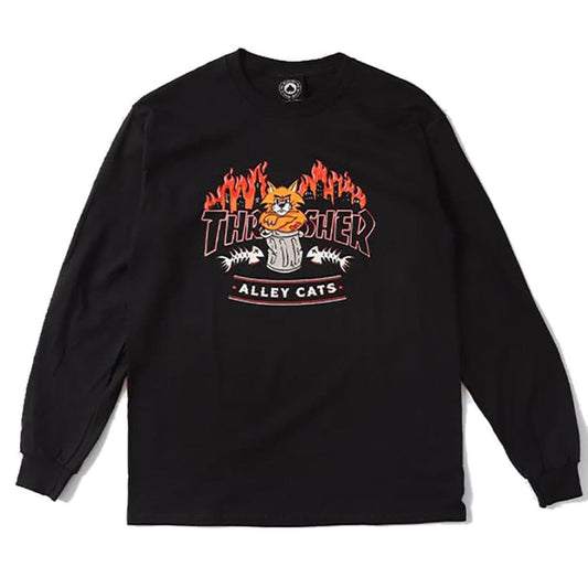 THRASHER ALLEY CATS L/S  TEE - BLACK