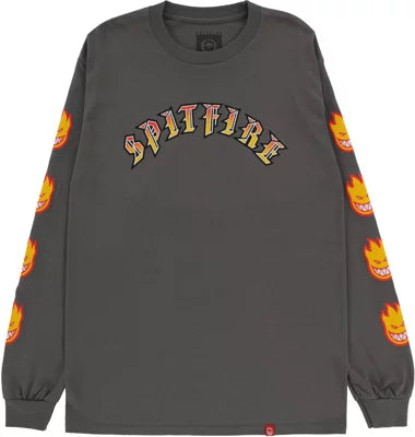 SPITFIRE OLD E BIGHEAD L/S TEE - CHARCOAL GOLD RED