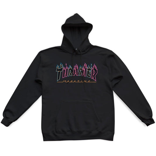 THRASHER HOODIE THRASHER DOUBLE FLAME NEON LOGO HOODIE - BLACK