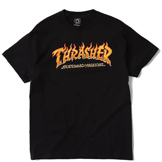 THRASHER T-SHIRT XL THRASHER FIRE LOGO TEE - BLACK
