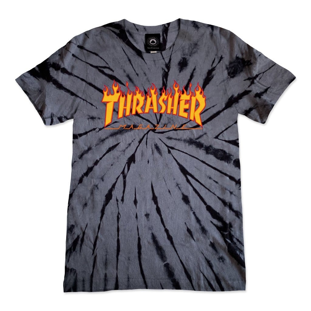 THRASHER WOMENS T-SHIRT L THRASHER GIRLS FLAME LOGO TEE - TIE DYE