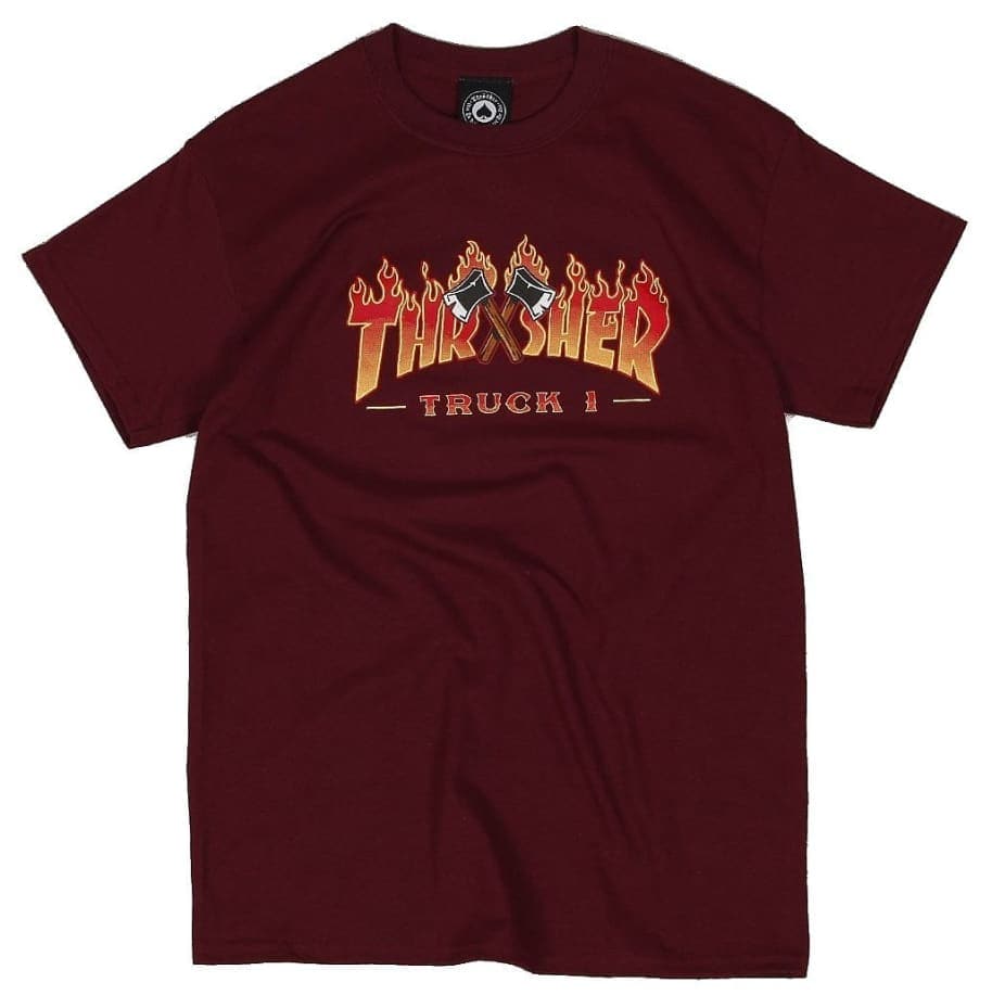 THRASHER T-SHIRT M THRASHER TRUCK 1 TEE - MAROON